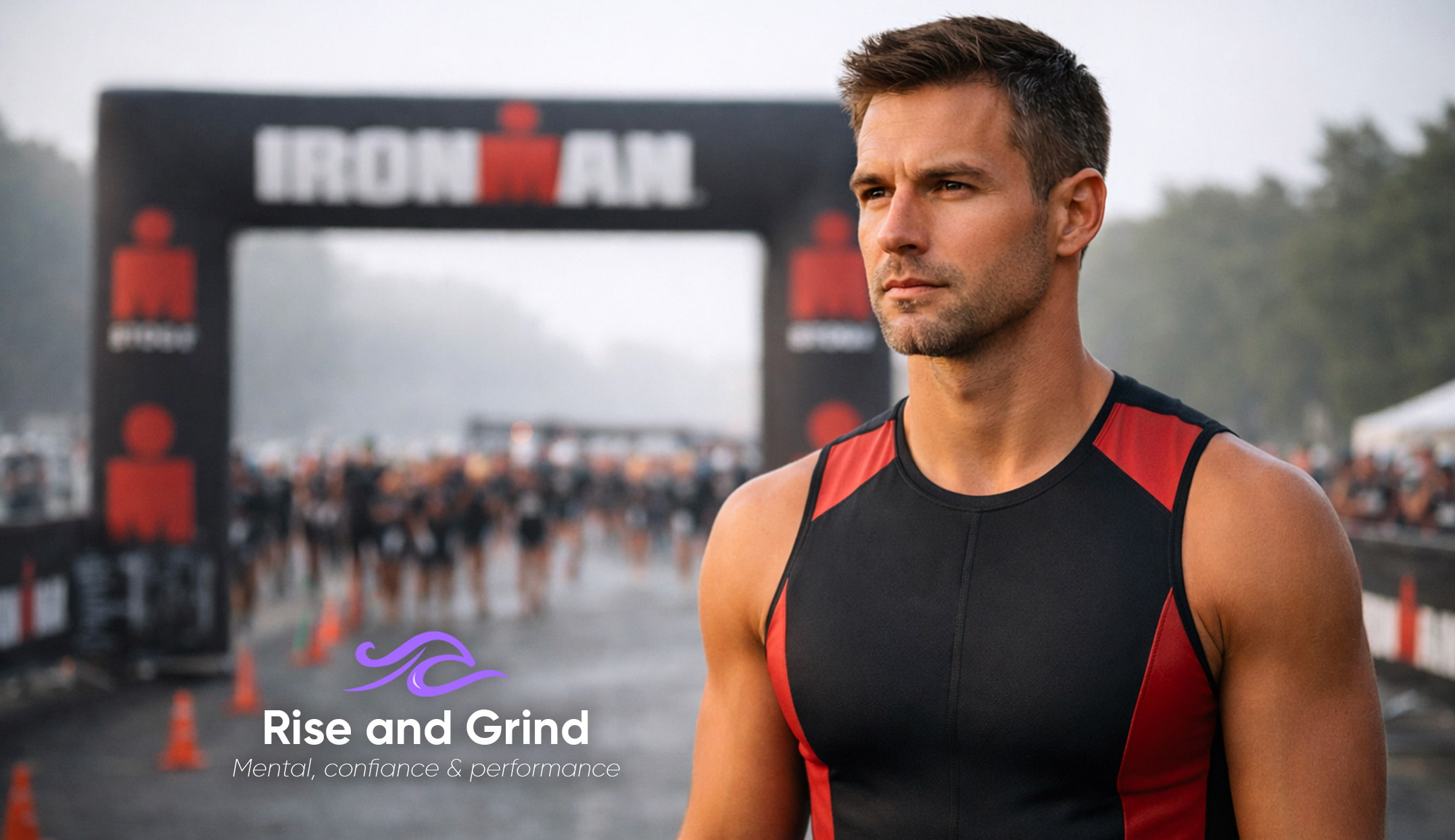 Un athlète se prépare à une épreuve de triathlon.